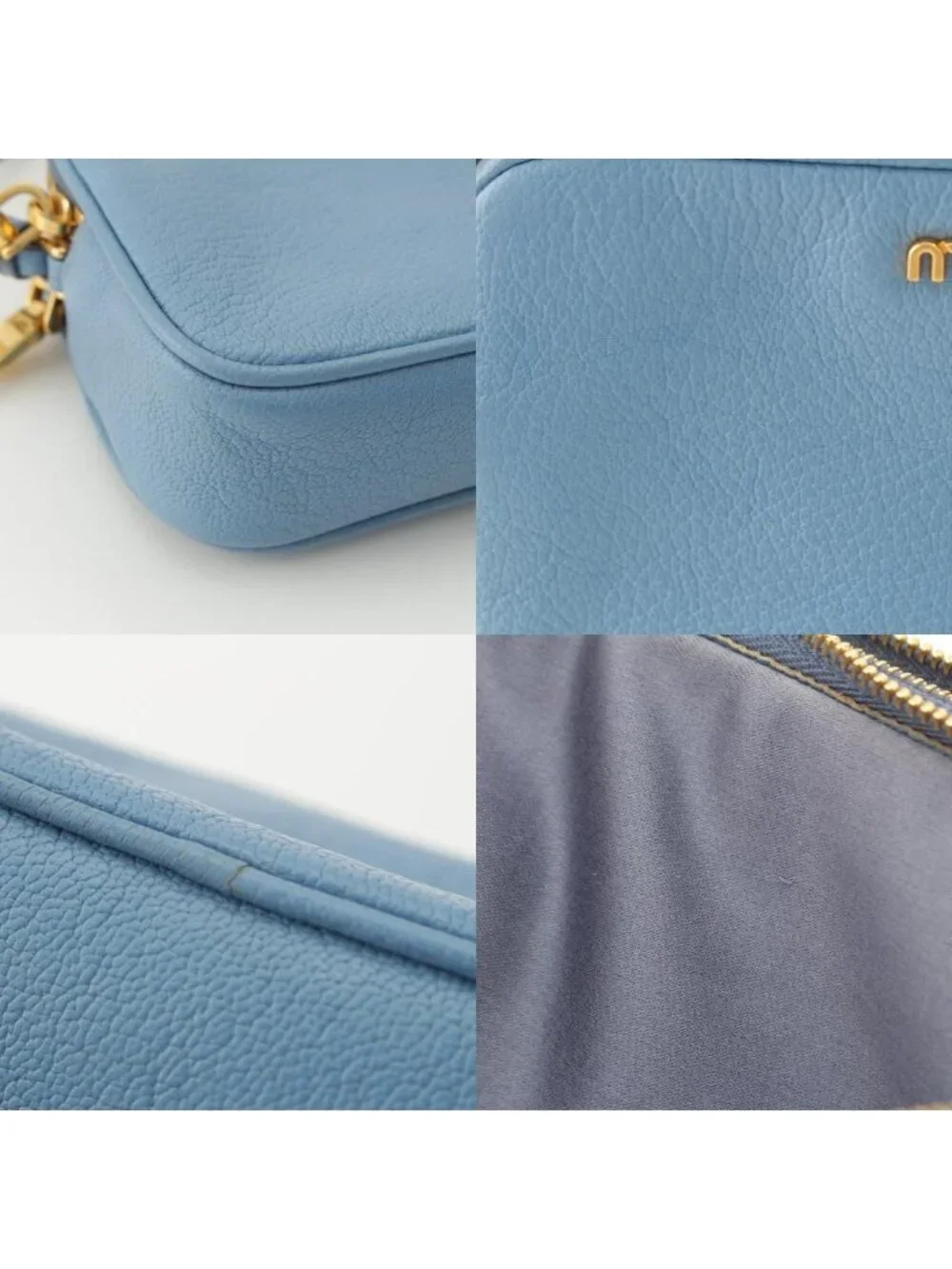 Miu Miu Madras Leather Pouch Light Blue